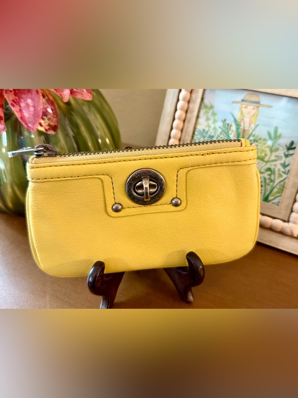 Marc Jacobs  Yellow Leather Zip Coin Pouch with Turnlock